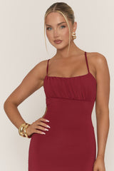 Wine Gathered Bust Maxi Dress - Cameron