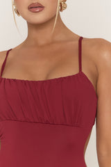 Wine Gathered Bust Maxi Dress - Cameron