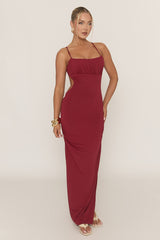 Wine Gathered Bust Maxi Dress - Cameron