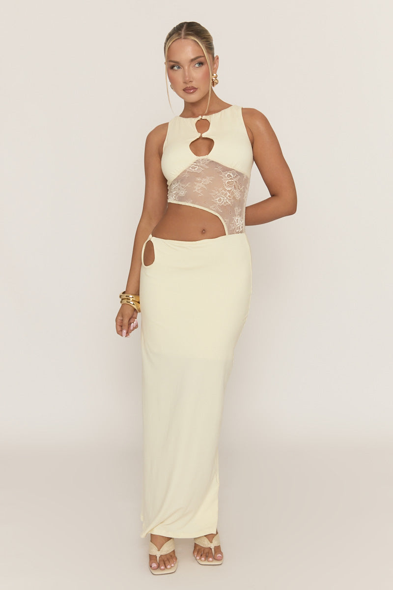 Yellow Lace Cut Out Maxi Dress - Odessa