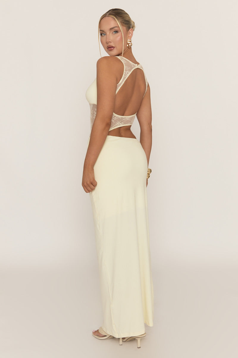 Yellow Lace Cut Out Maxi Dress - Odessa
