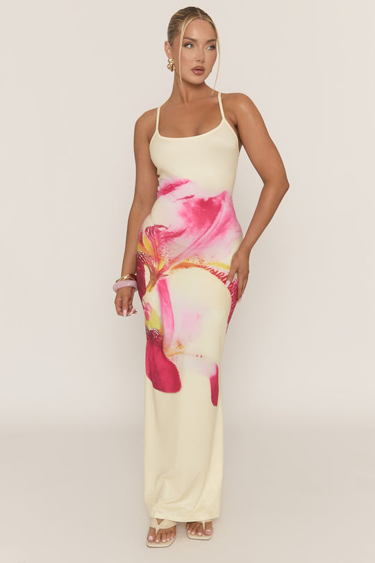 Yellow Floral Strappy Maxi Dress - Rayla