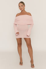 Pink Textured Knit Bardot Mini Dress - Emelia