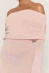 Pink Textured Knit Bardot Mini Dress - Emelia