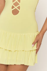 Yellow Laceup Frill Hem Mini Dress - Aubrella
