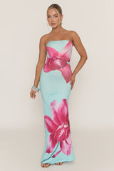 Blue Bandeau Floral Print Maxi Dress - Simina