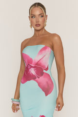 Blue Bandeau Floral Print Maxi Dress - Simina