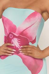 Blue Bandeau Floral Print Maxi Dress - Simina