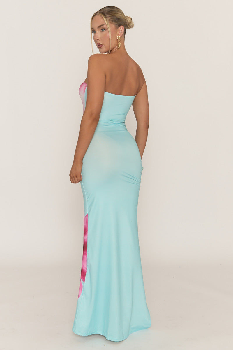 Blue Bandeau Floral Print Maxi Dress - Simina