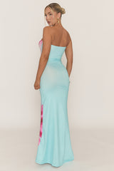 Blue Bandeau Floral Print Maxi Dress - Simina