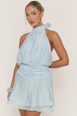 Blue Halterneck Ruffle Dress - Jayna