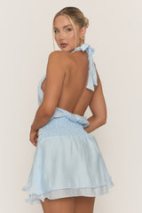 Blue Halterneck Ruffle Dress - Jayna