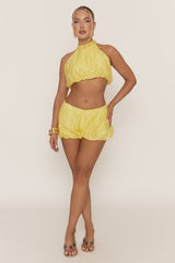 Yellow High Neck Crop Top and Puffball Shorts Co-ord Set - Rachey