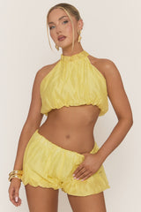 Yellow High Neck Crop Top and Puffball Shorts Co-ord Set - Rachey
