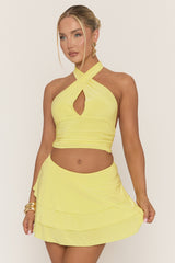 Yellow Halterneck Top and Ruffle Mini Skirt Co-ord Set - Almera