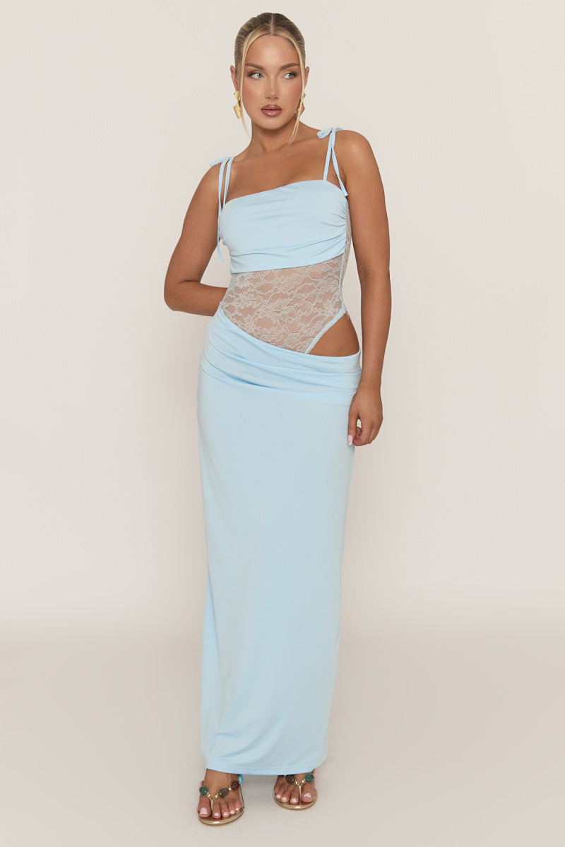 Blue Lace Insert Maxi Dress - Adriene