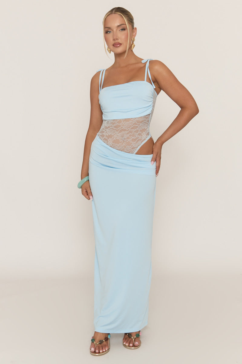 Blue Lace Insert Maxi Dress - Adriene