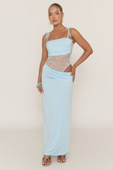 Blue Lace Insert Maxi Dress - Adriene