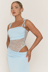 Blue Lace Insert Maxi Dress - Adriene