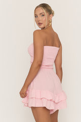 Pink Shirred Textured Ruffle Playsuit - Annie