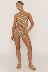 Multi Stripe Crochet Asymmetric Top and Shorts Co-ord Set - Karren