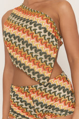 Multi Stripe Crochet Asymmetric Top and Shorts Co-ord Set - Karren