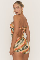 Multi Stripe Crochet Asymmetric Top and Shorts Co-ord Set - Karren