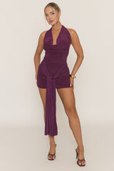 Plum Cowl Neck Drape Front Mini Dress - Mayen