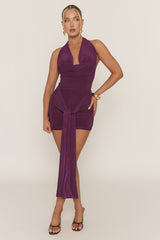 Plum Cowl Neck Drape Front Mini Dress - Mayen