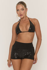 Black Sequin Bralet And Shorts Co-Ord Set - Roselea