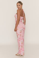 Pink Floral Print Corset Detail Maxi Dress - Marleena