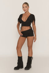 Black Gathered Top and Shorts Co-ord Set - Anyva