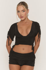 Black Gathered Top and Shorts Co-ord Set - Anyva