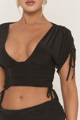 Black Gathered Top and Shorts Co-ord Set - Anyva