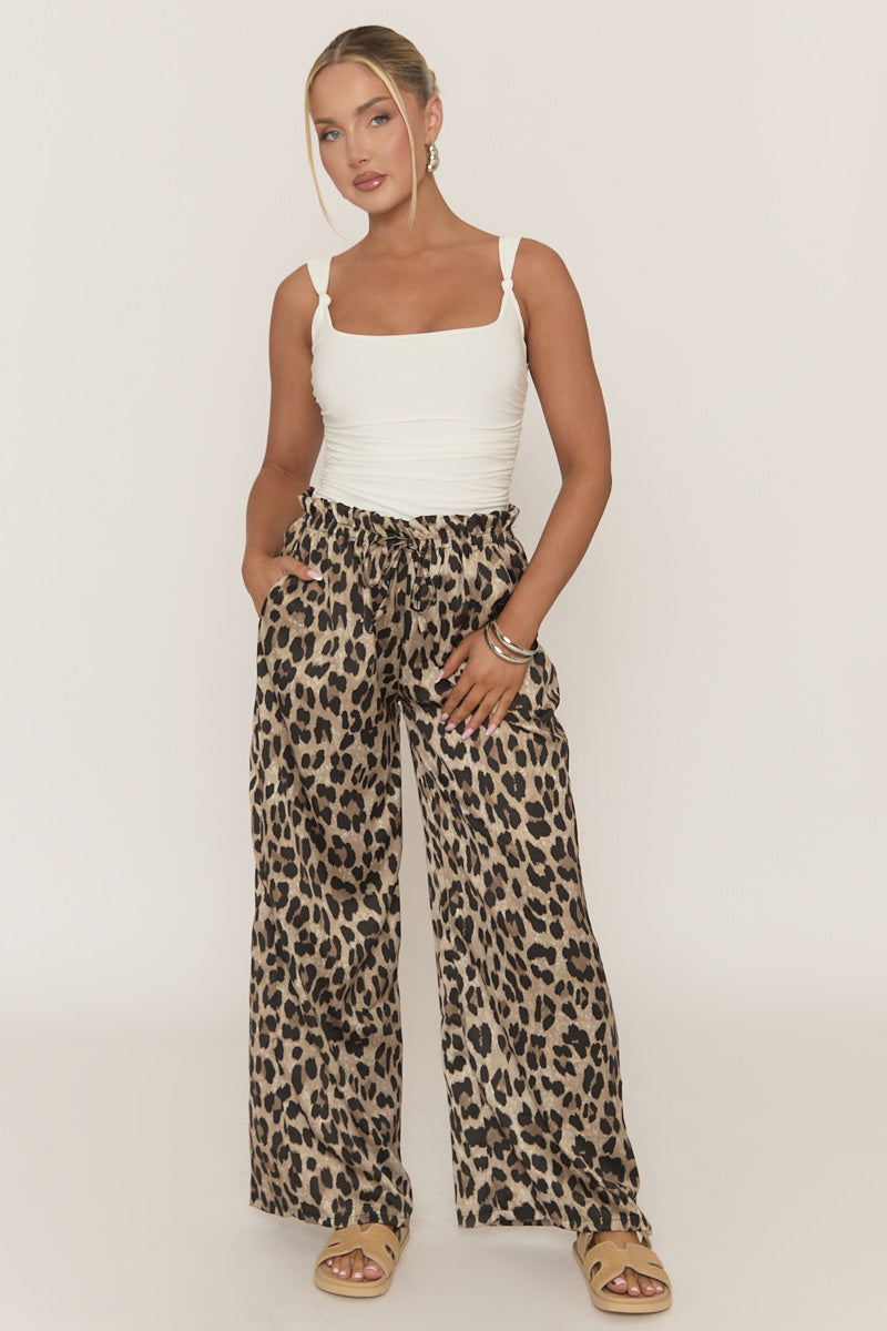 Leopard Print Wide Leg Trousers - Hannah