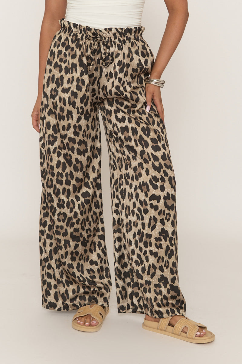 Leopard Print Wide Leg Trousers - Hannah