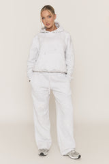 Grey Marl Cross Patch Detail Hoodie and Wide Leg Joggers Tracksuit Set - Ezmee