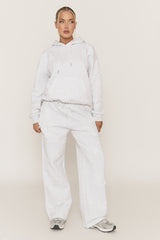 Grey Marl Cross Patch Detail Hoodie and Wide Leg Joggers Tracksuit Set - Ezmee