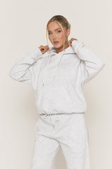 Grey Marl Cross Patch Detail Hoodie and Wide Leg Joggers Tracksuit Set - Ezmee