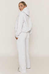 Grey Marl Cross Patch Detail Hoodie and Wide Leg Joggers Tracksuit Set - Ezmee