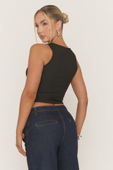 Black Rib Crystal Embellished Tank Top - Anastacia