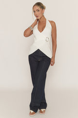 White Wrap Front Trim Detail Halterneck Top - Areena