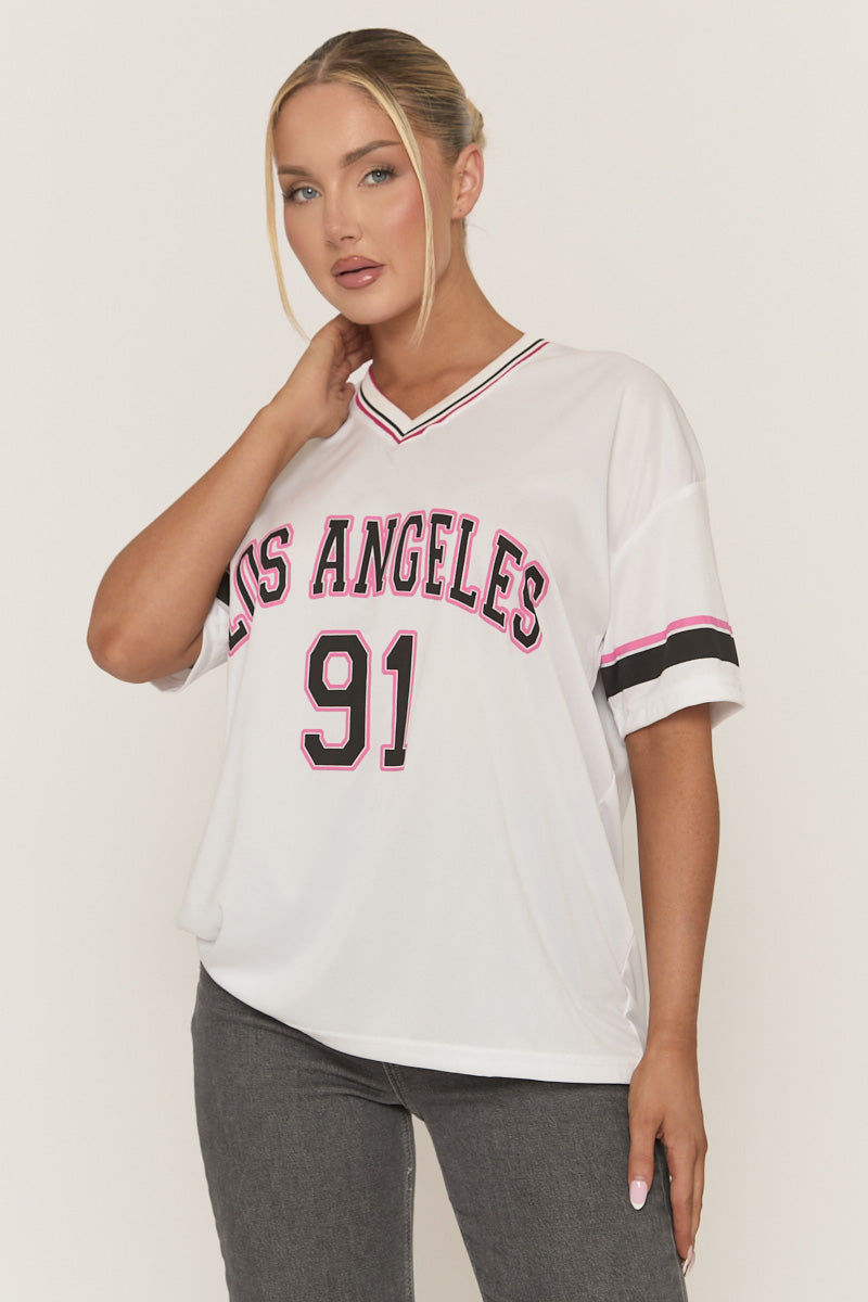 White Oversized Varsity Football T-shirt - Austin