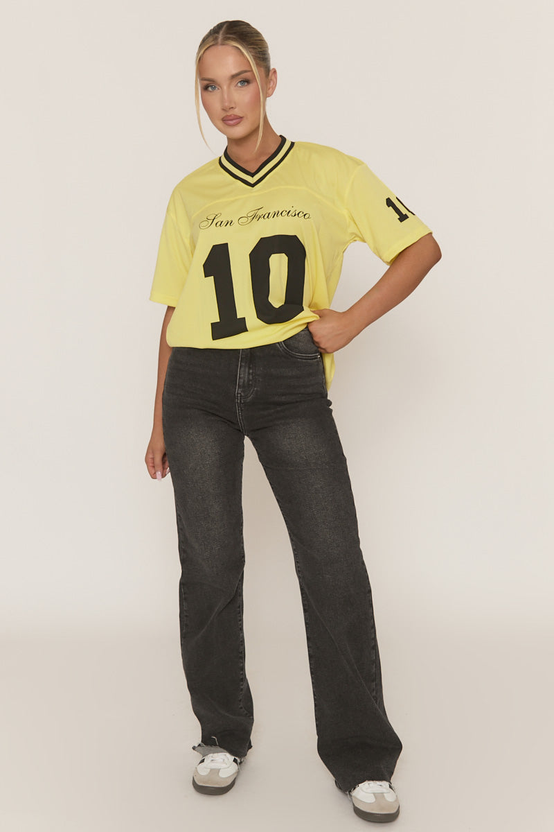 Yellow Oversized Varsity Football T-shirt - Tokya