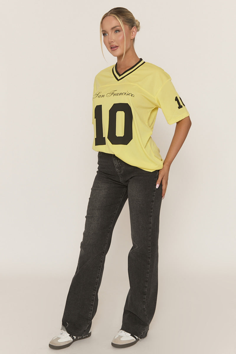 Yellow Oversized Varsity Football T-shirt - Tokya