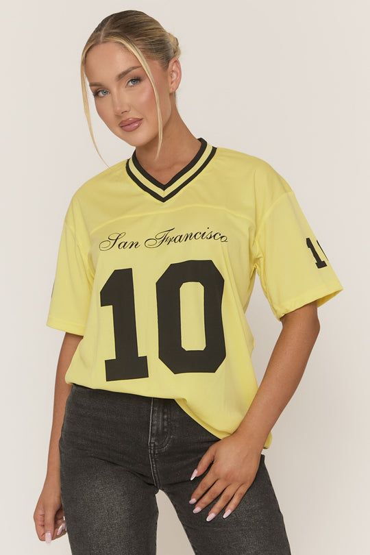 Yellow Oversized Varsity Football T-shirt - Tokya