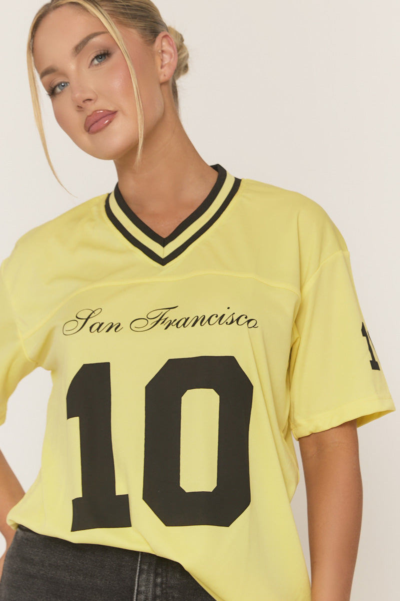 Yellow Oversized Varsity Football T-shirt - Tokya