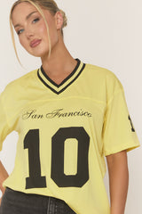 Yellow Oversized Varsity Football T-shirt - Tokya