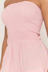 Pink Shirred Textured Ruffle Playsuit - Annie