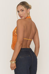 Orange Sequin Cowl Halter Top - Braidy